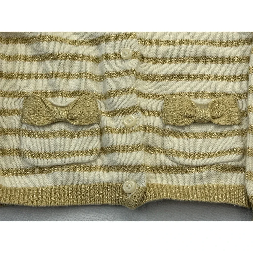 Gymboree Girls 2T Gold Metallic Stripe Bow Pocket Cardigan Sweater Cotton 2015